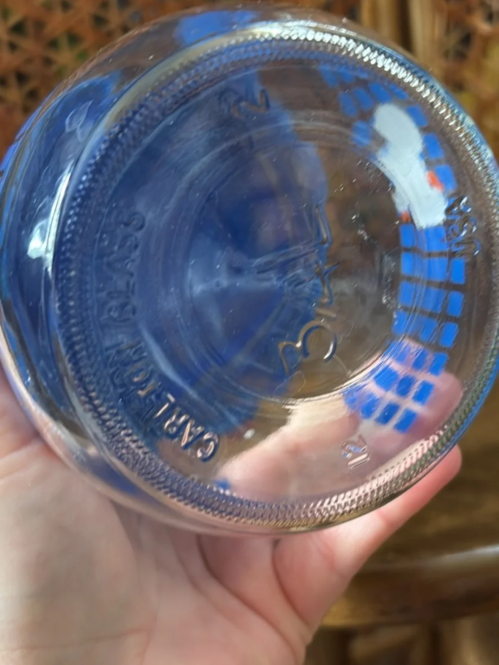 Glass Jar with Blue Lid and Duck Design